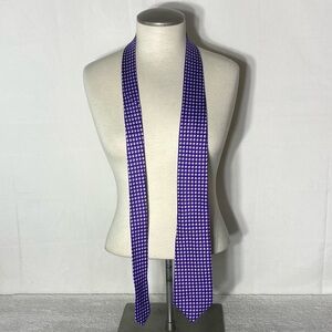 Lauren Ralph Lauren Purple W White Circles & Black Dots Patterned Silk Neck Tie